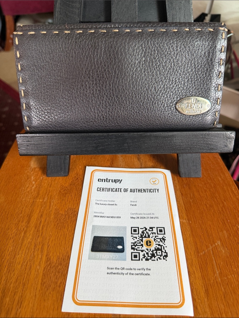 Fendi Black/Brown Leather Selleria Wallet with Contrast Stitching